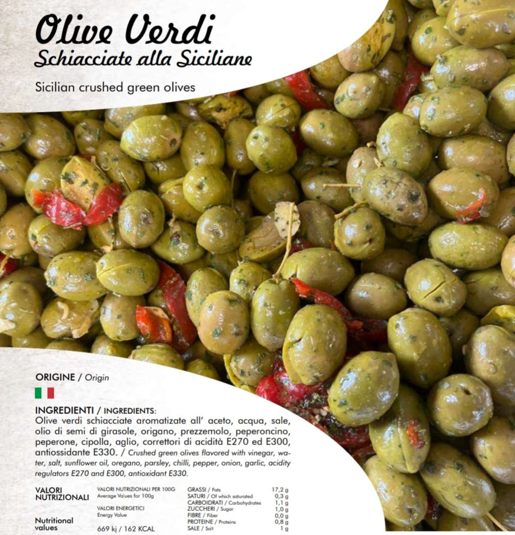 Szicíliai zúzott zöld olajbogyó - Olive Verdi Schiacciate alla Siciliana - Sicilian crushed green olives